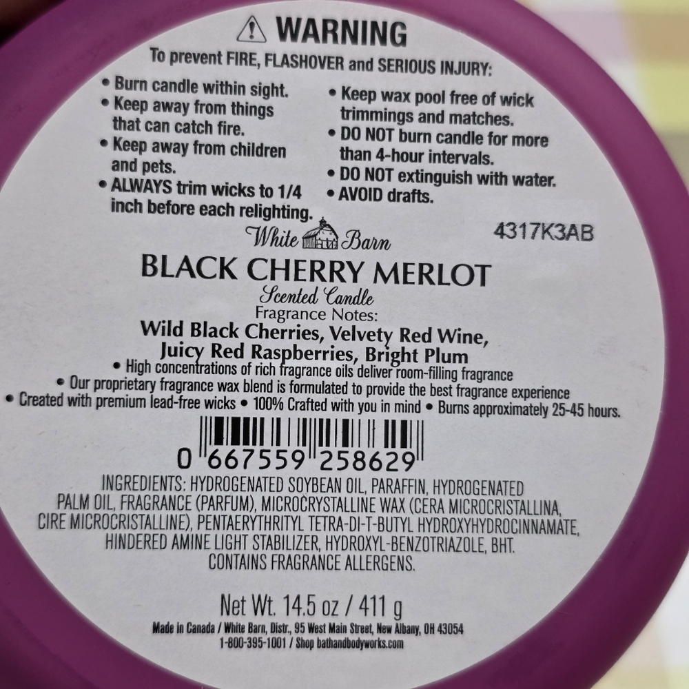 Bath & Body Works White Barn Black Cherry Merlot 3-Wick Candle NEW RARE - Picture 4 of 5